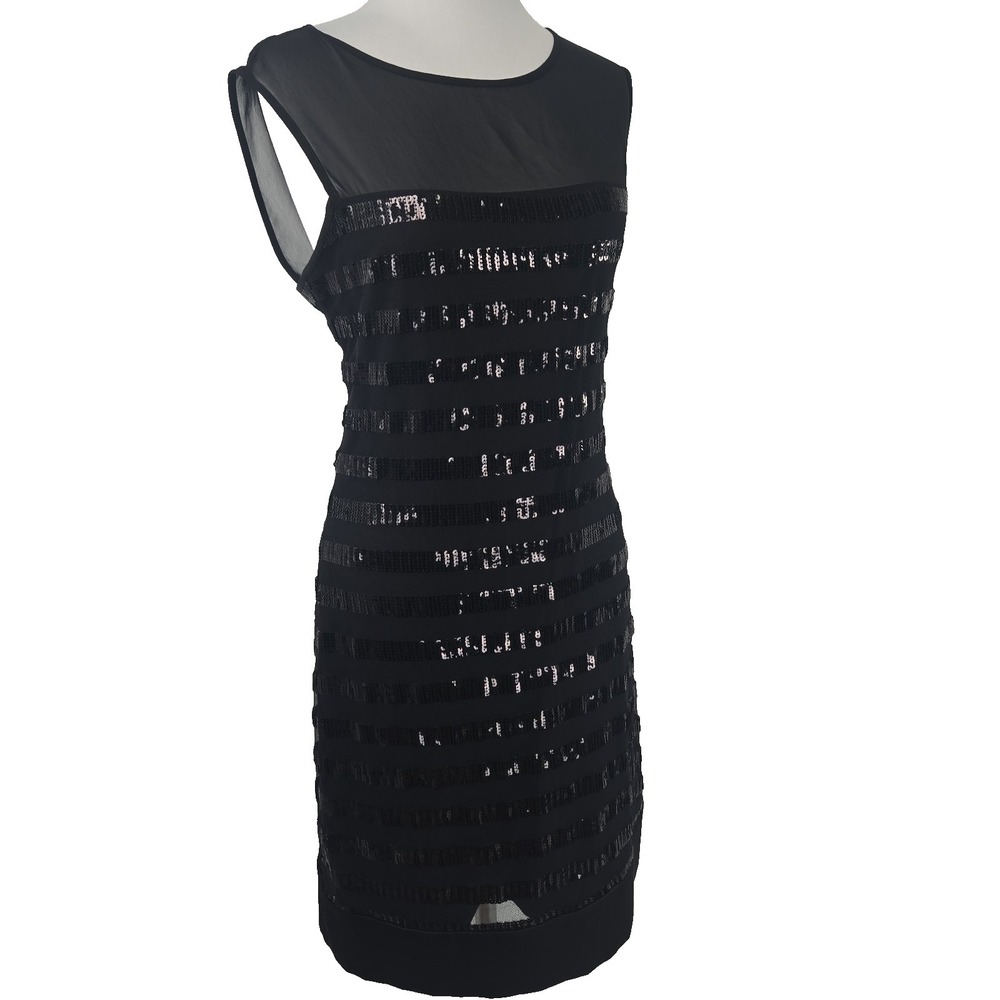 Max And Cleo PAIGE Size 12‎ Black Mesh Sequin Sleeveless Formal Party Dress NWT